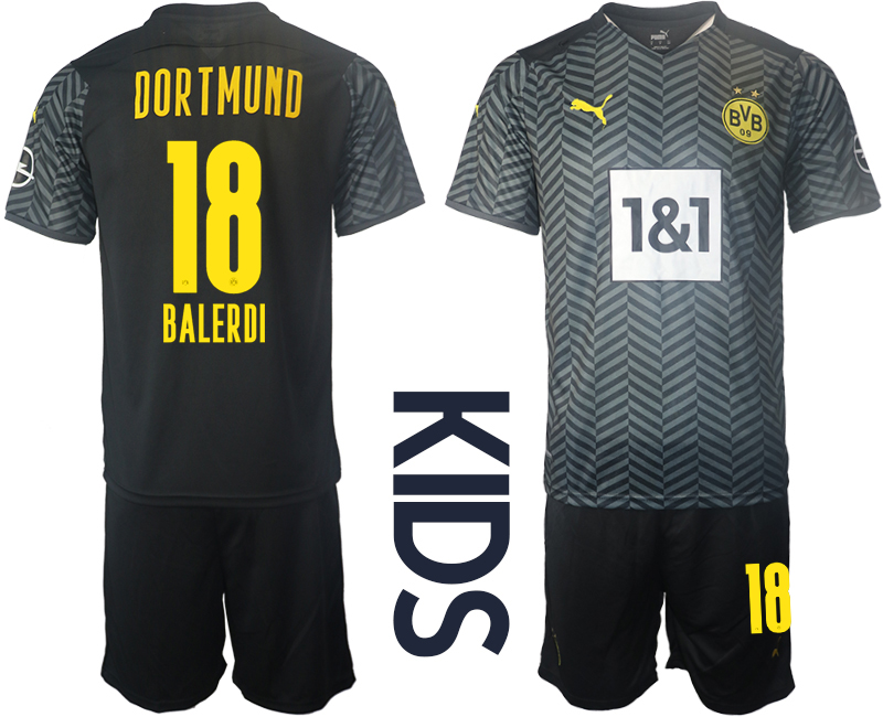 Youth 2021-2022 Club Borussia Dortmund away black #18 Soccer Jersey